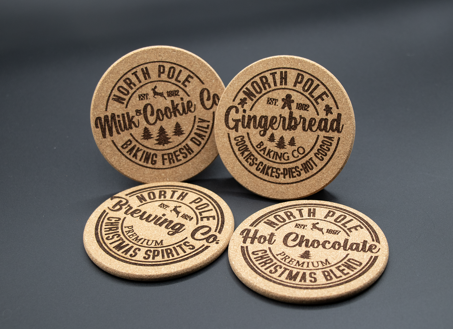 Coasters - Cork Christmas Holiday Drink Set of 4