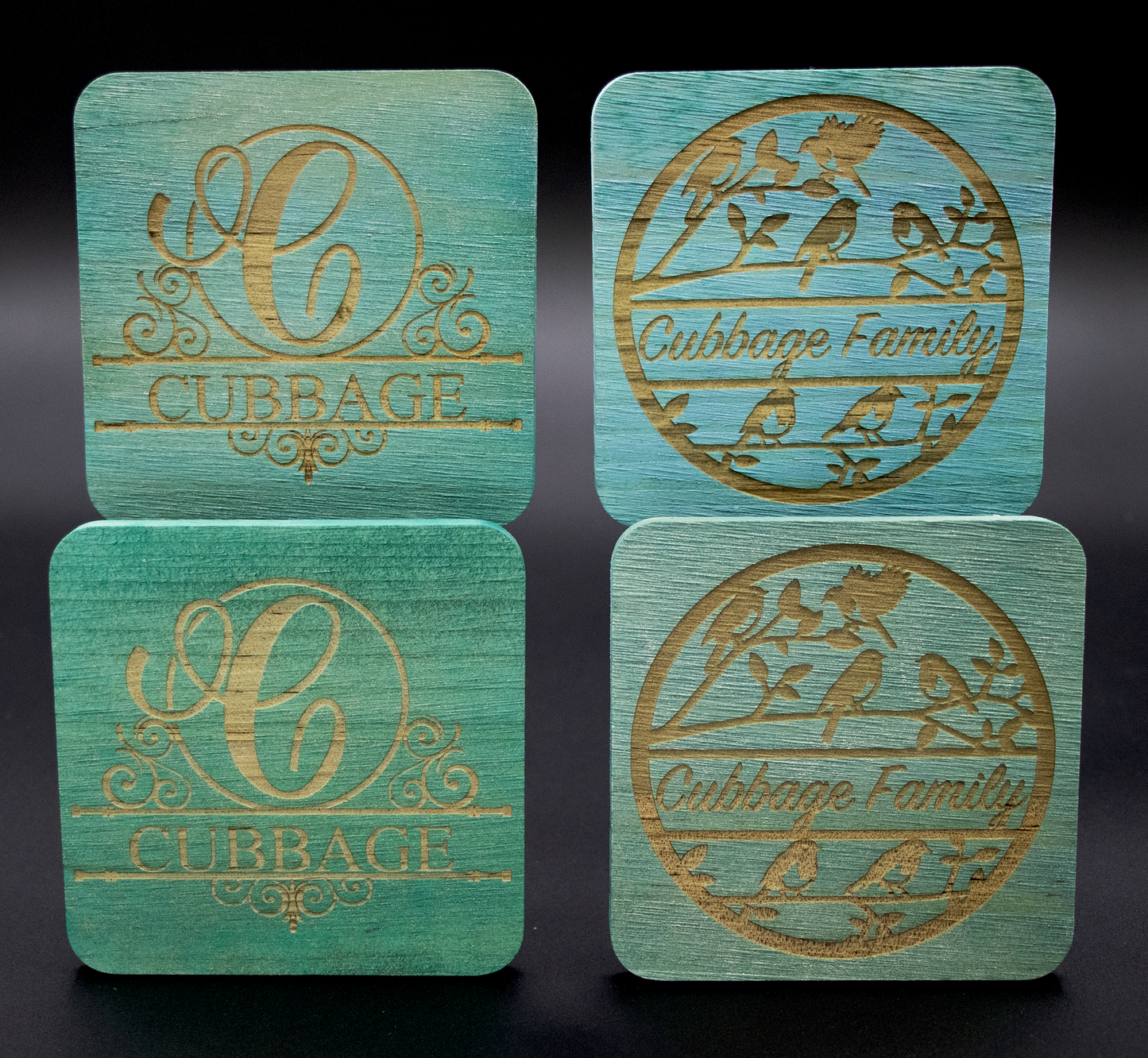 Coasters - Monogram Wood Set of 4