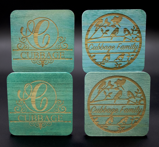 Coasters - Monogram Wood Set of 4
